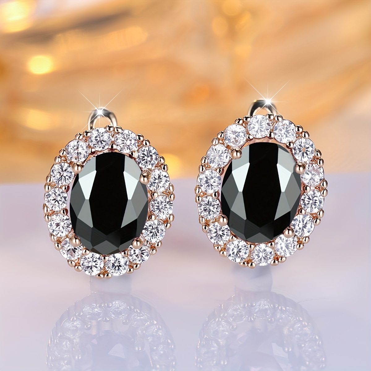 Image of 1 Pair Womens Black Earrings Kc Golden Plated Dangle Earrings Vintage Wedding Party Jewelry Elegant Gift For Valentine's Day Earings For Women