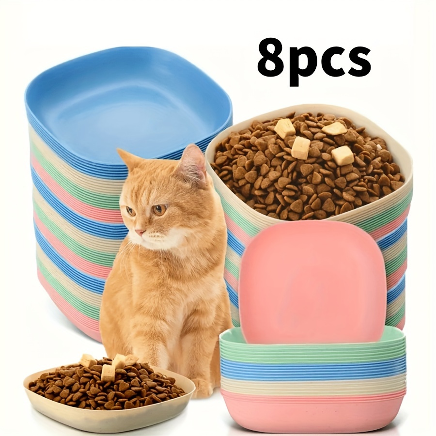 

8-pack Cat Bowls, 5.63" Wide Shallow Pet Food & Water Dishes, Plastic Non-slip Feeding Plates For Small Cats, Kittens, And Short Legged Cats - Suitable For All Food Types, Without Battery