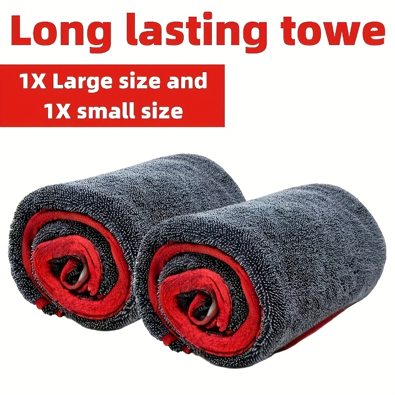 TEMU 2 Xxl Oversized Microfiber Car Towels | Quick-dry, Waterless, Super Absorbent Thick Technology, Suitable For Cars, Trucks, Boats - Red And Gray