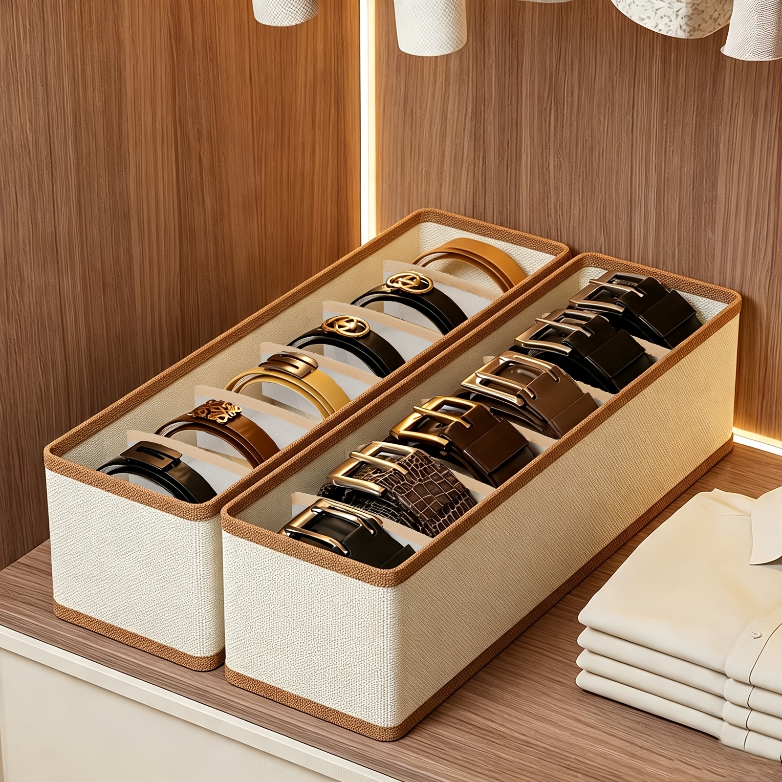 TEMU 2-pack Belt Organizer Rack, Wardrobe Storage Cabinet For Home Use, Men's Trouser Belt Display Stand, 6-compartment Belt Storage Box,