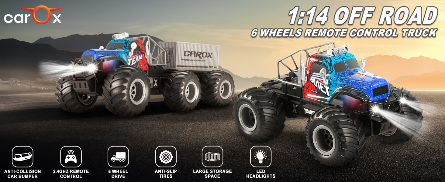 Remote Control Car with Dinosaur Toys, Transform from 4 to 6 Wheels, 19 KM/ H 2.4Ghz Monster Truck with 2 Rechargeable Batteries & LED Lights, Toy Car Gift for 3 4 5 6 7 8 9 Year Old Boys