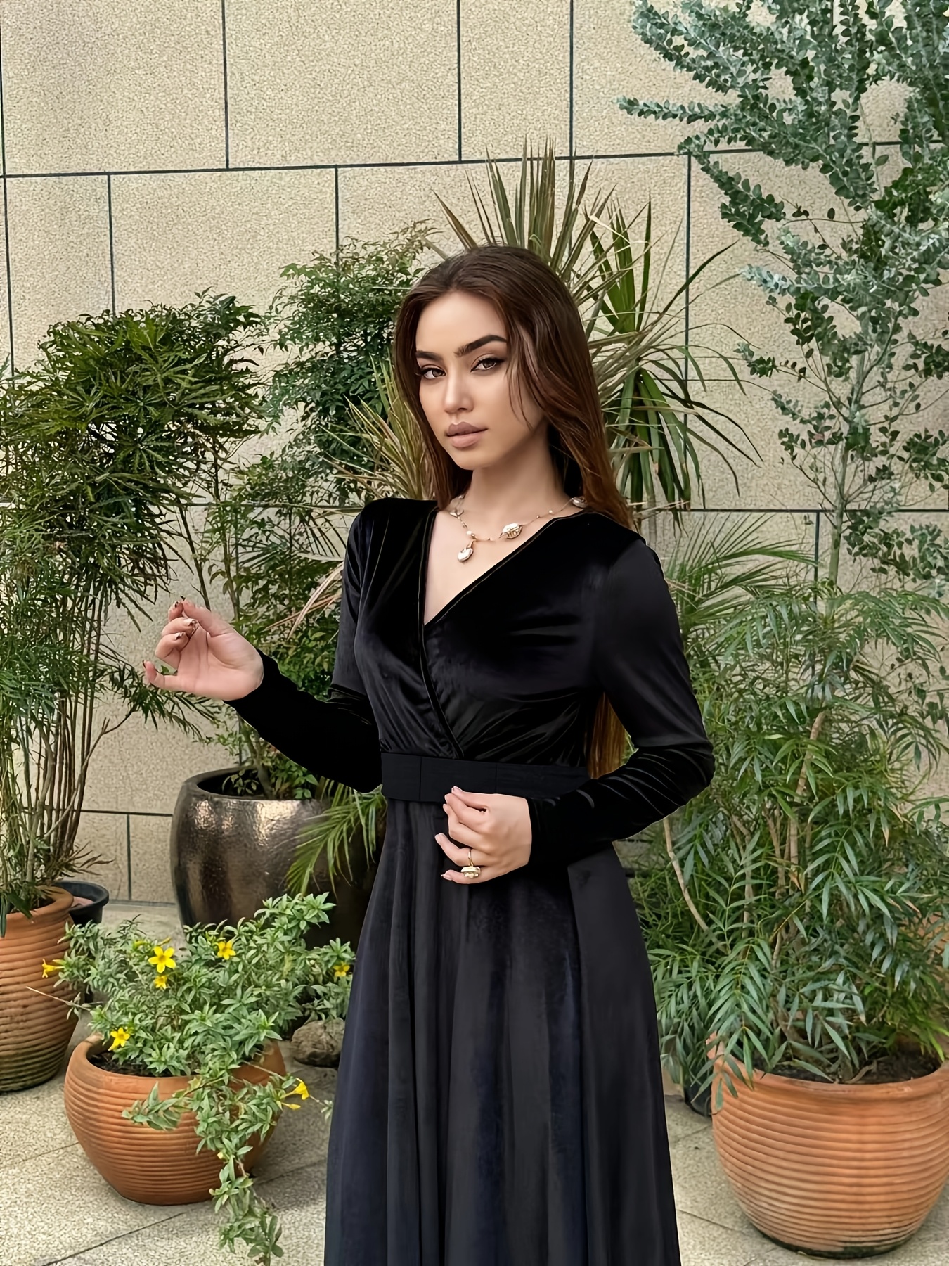 pleuche dress women maxi dresses long sleeve elegant evening - Temu Cyprus