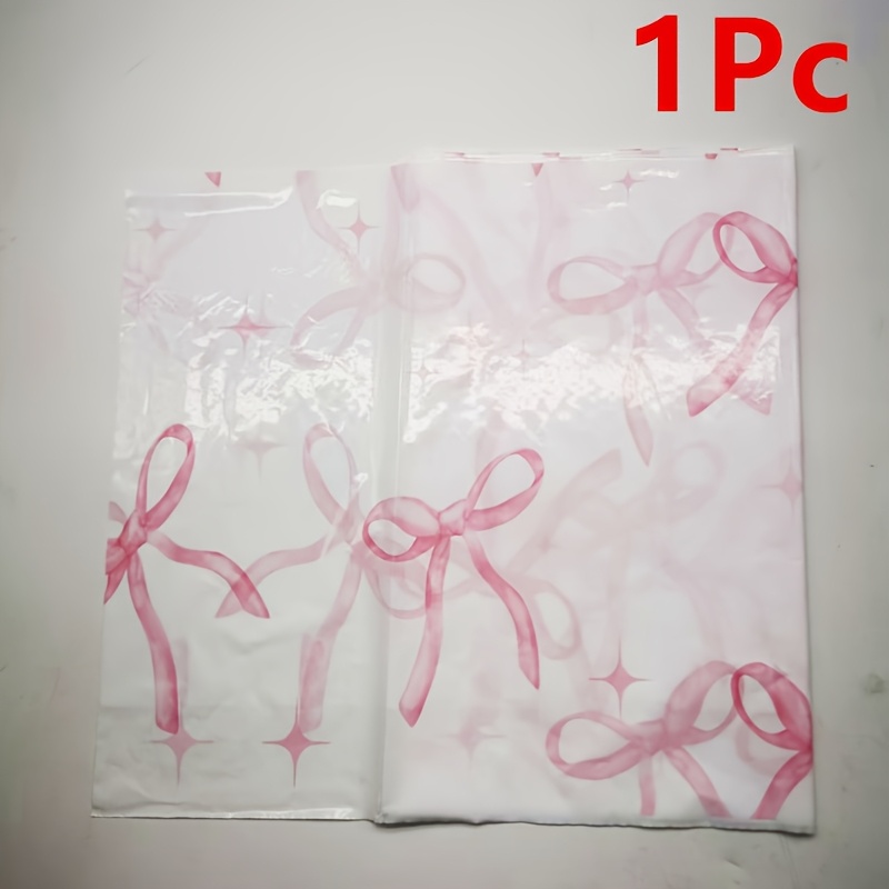 TEMU 1pc Pink Bow Tablecloth, Decorative Covers With Blue Ribbons For Rectangular Tables, Suitable For Birthday Parties, Bachelorette Events, Bridal