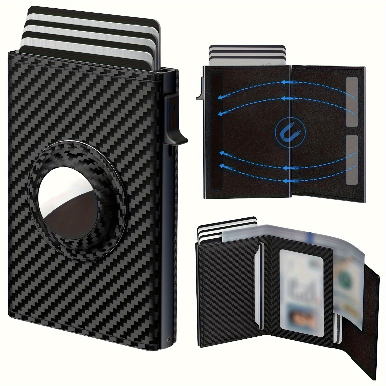 

Slim Rfid-blocking Men' - Carbon Fiber Design, Ultra-thin Pu Credit Card Holder With Magnetic Closure, & Stylish For Use, Mini Wallet