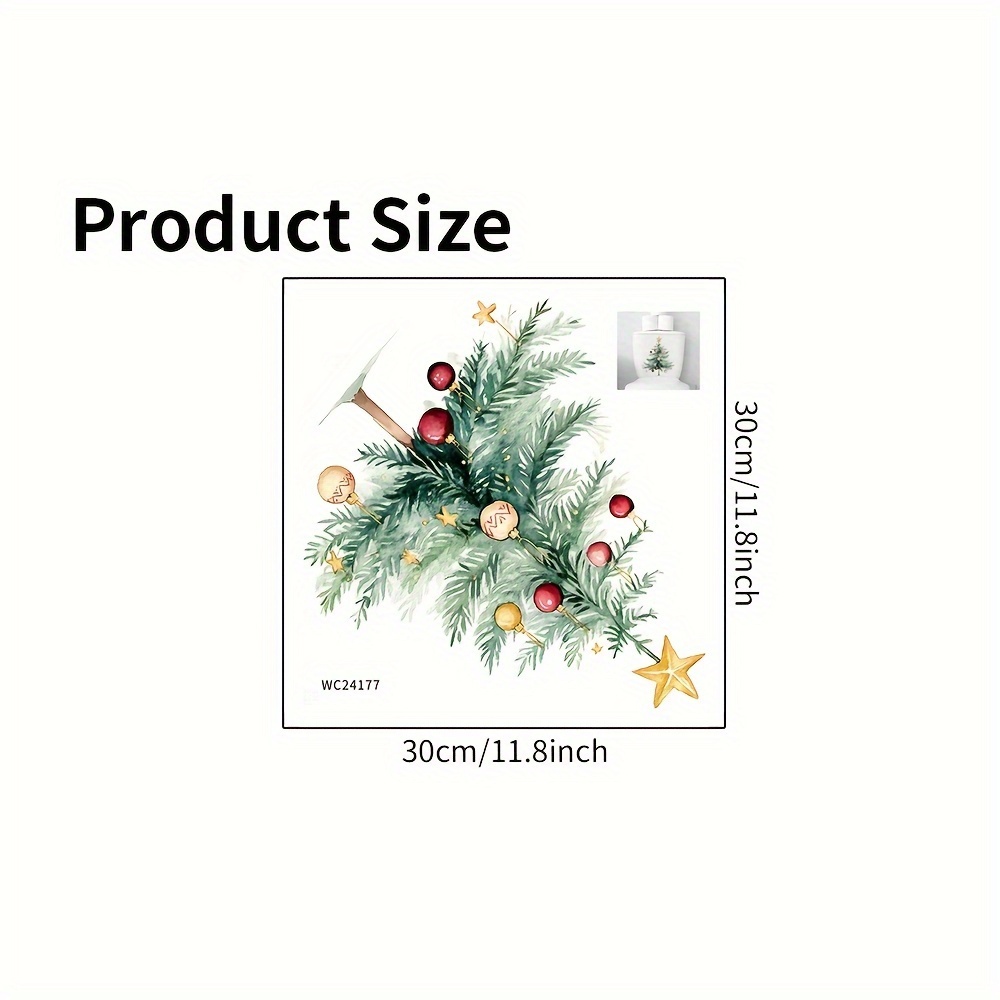 Festive Christmas Tree Toilet Seat Decal - Waterproof Self-adhesive Pvc Bathroom Sticker With Ornaments, Stars And Glass Beads, Easy-to-apply Toilet Seat Holiday Decor