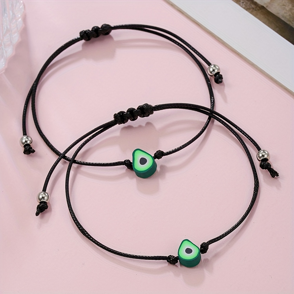 Avocado & Mango Stackable Bracelet Set Women Polymer Clay Beaded Gift