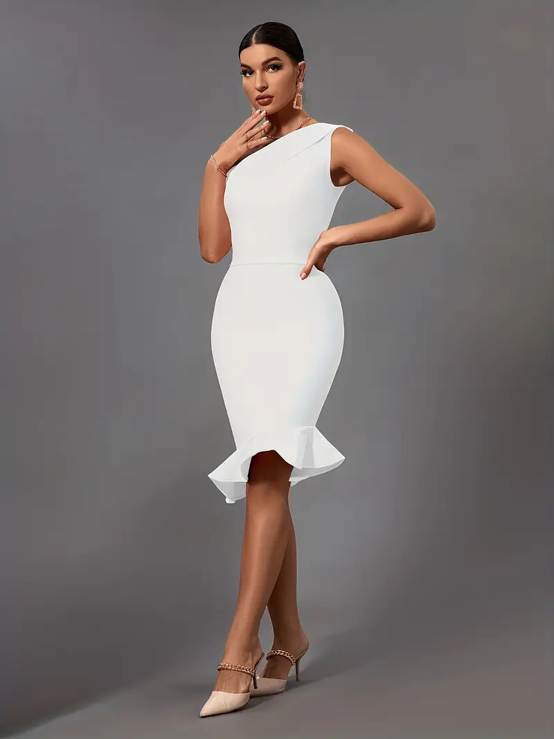 white frill hem bandage midi dress Plus Size Backless Corset Waist Sleeveless Bandage Deep V-Neck, Jada Ruffle Midi Dress in White, Size 3X, For Cocktail