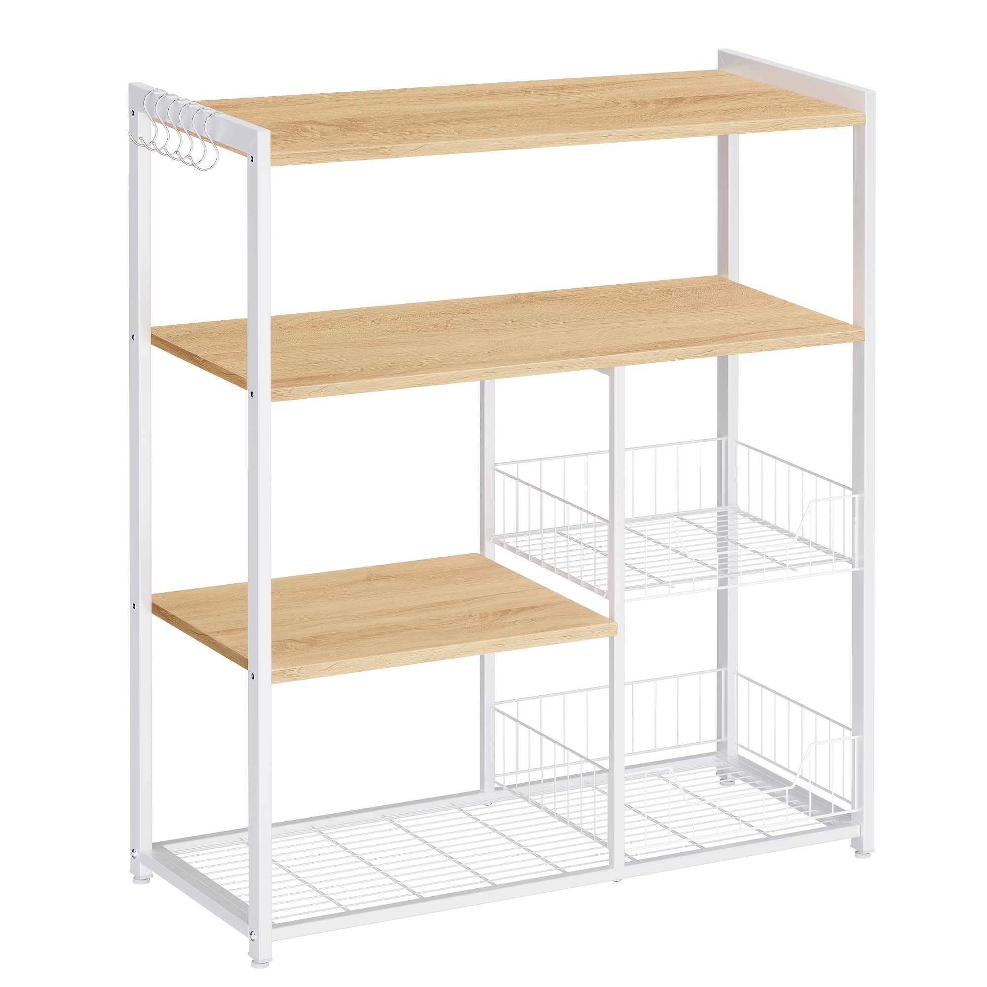 Image of Baker's Rack Kitchen Island With 2 Metal Mesh Baskets Shelves And Hooks 80 X 35 X 95 Cm Industrial Style