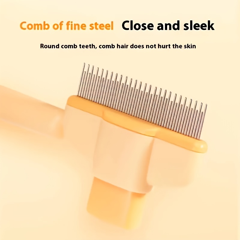 Self-Cleaning Pet Comb - Detangling and Deshedding Tool for Cats, Dogs, and Rabbits | Fine-Toothed Flea Brush with Ergonomic Handle & Removable Hair Pluckers