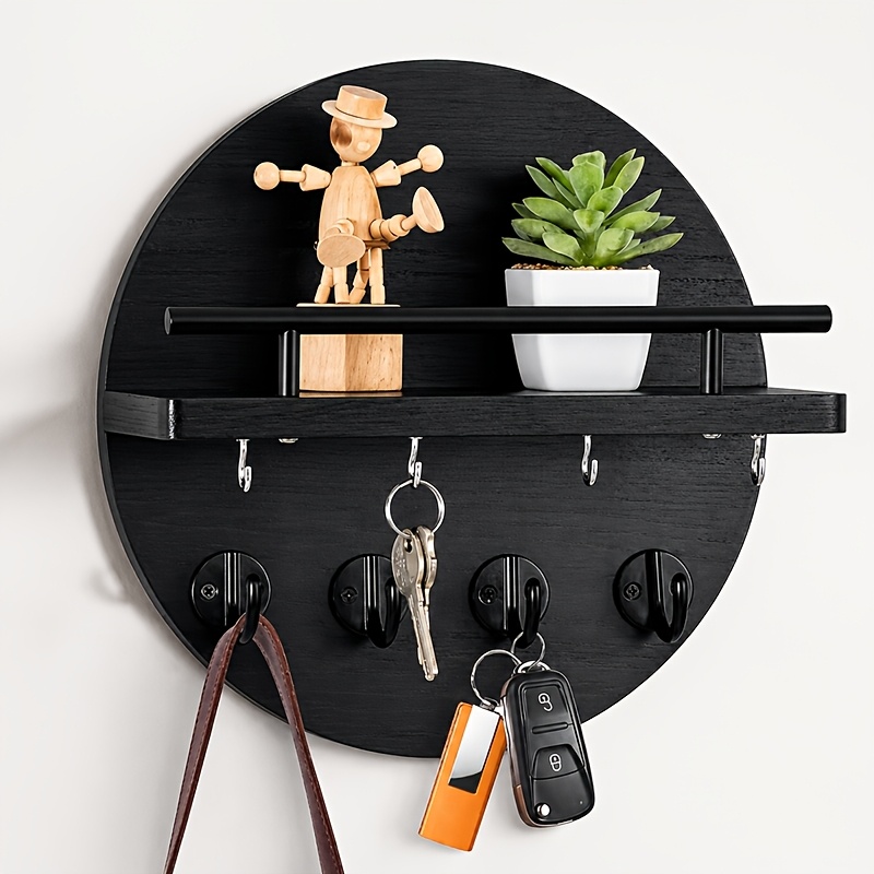 TEMU Porte-clés mural avec étagère, support à clés en bois de 30 cm (11,8 pouces) pour entrée, organisateur de clés décoratif rond avec 8 crochets,
