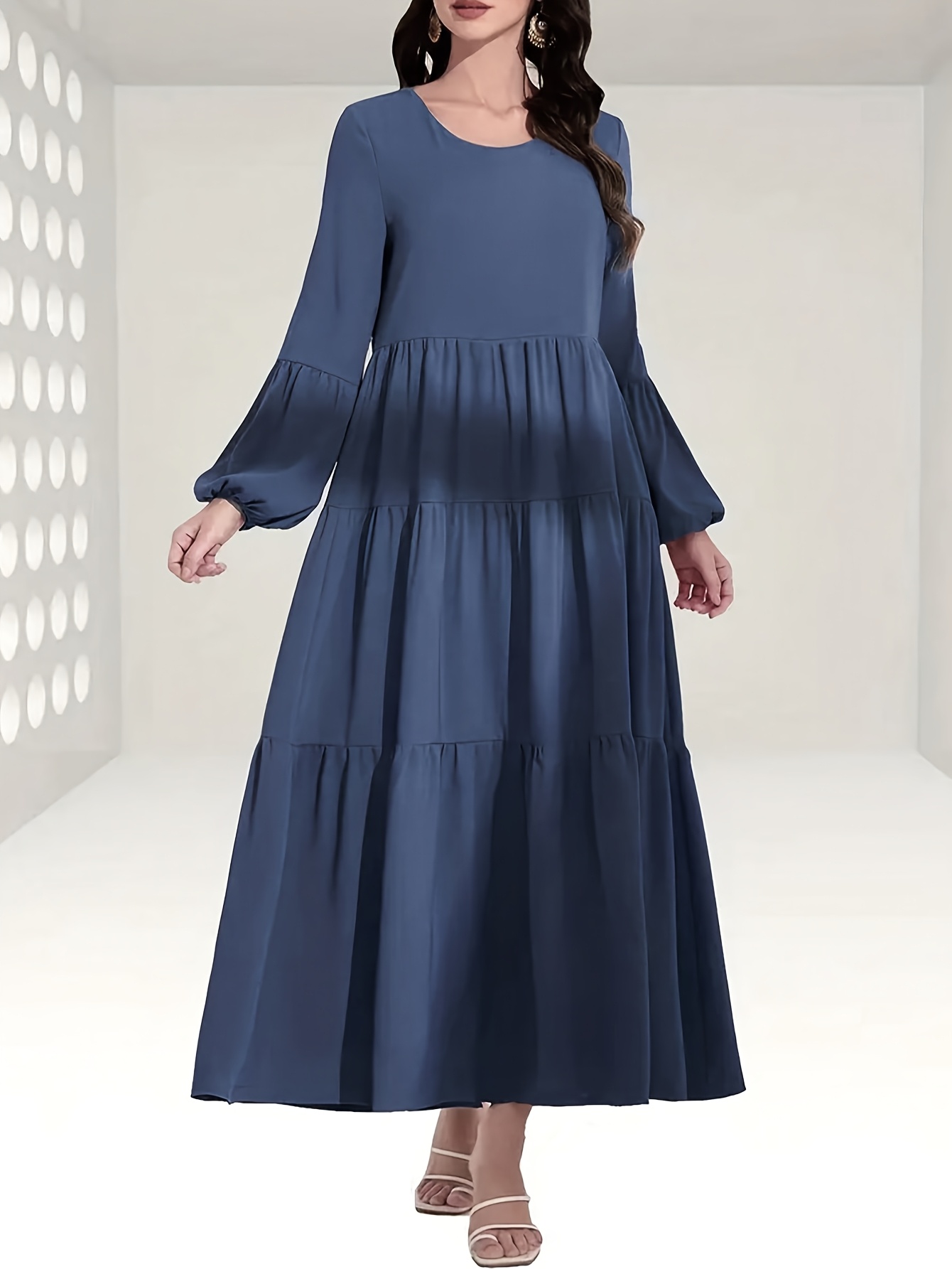 2024 women's fall casual dress: long lantern sleeve bodycon with crewneck  tie waist | Check Out Today's Deals Now | Temu