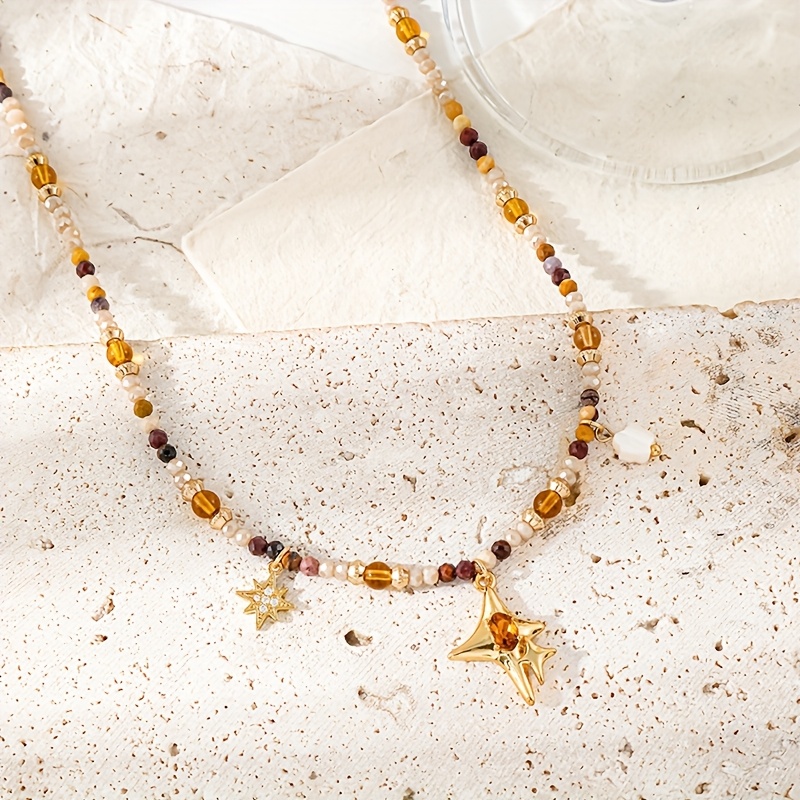 Vintage Star Pendant Necklace Bohemian Handmade Beaded