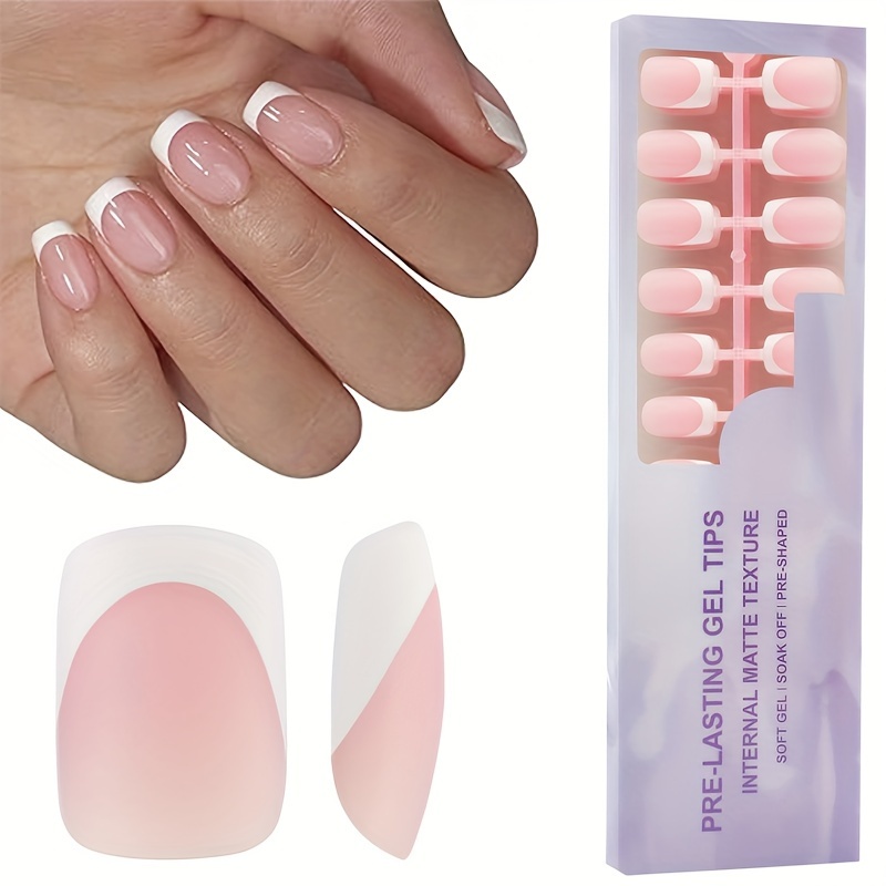 

150 Pcs French Nail Tips, Square Shape Short Pre-designed Gel Nail Tips, Matte Mixed Colors Press-on Nails With 15 Sizes - Diy Manicure For Women, Easy Application With Top Coat Protection