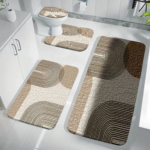 4pcs bathroom mat set modern minimalist bath rug elegant design enhances your bathroom experience comfortable toilet u shaped pad toilet lid cover bathroom decor