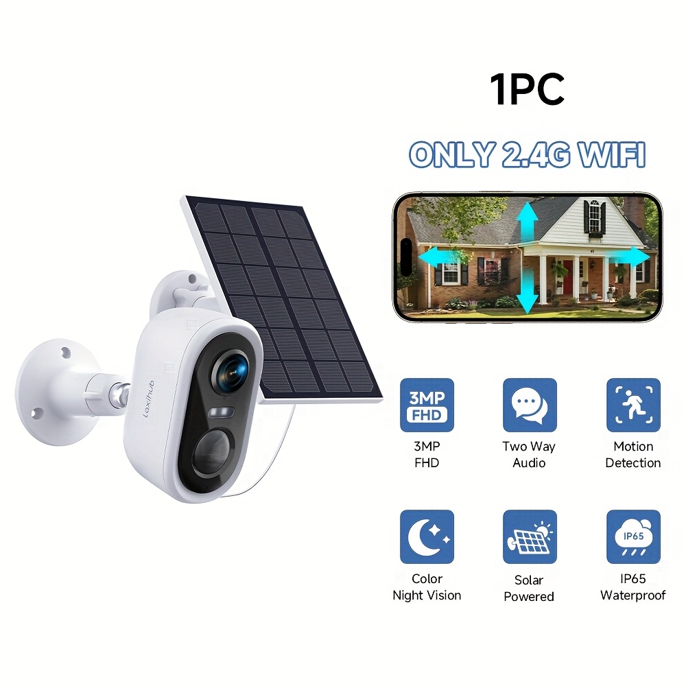 TEMU Laxihub 3mp Pet Wifi Smart Camera Security Wireless Camera Ip65 Weaterproof Color Night Vision, Calls, Sd Card& Cloud Storage, 2.4ghz, 5200mah