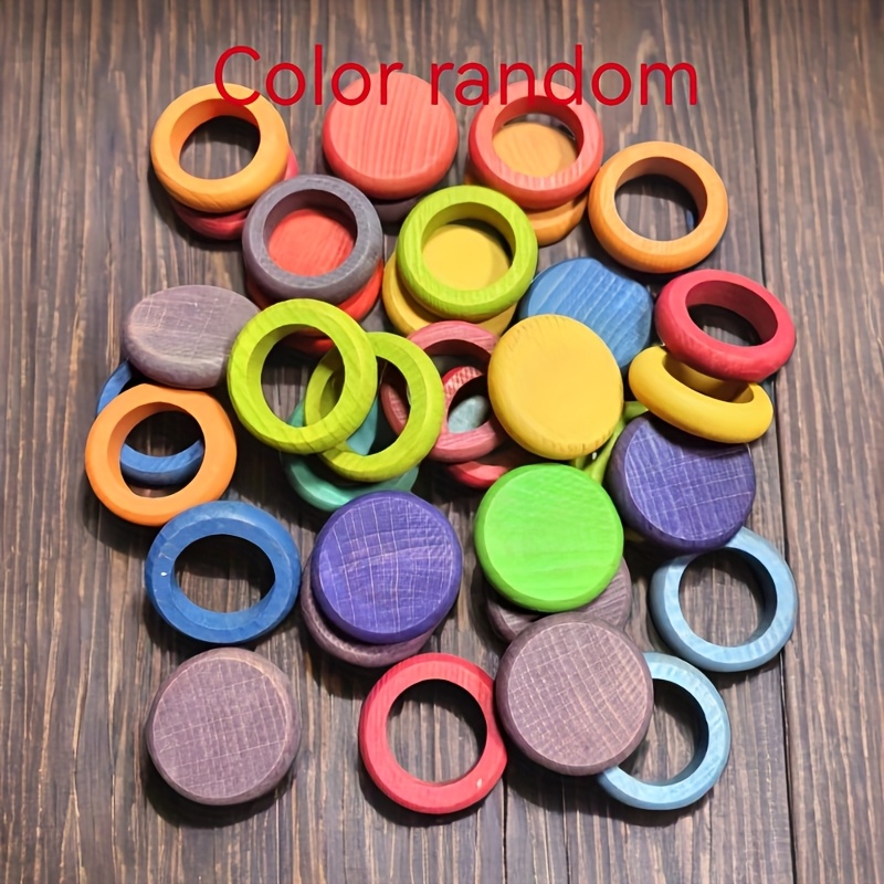 Creative Solid Wood Round Cake Ring Blocks, Children's Educational Game, Stacking Toy, Room Decoration Ornament (color Random) .random Color