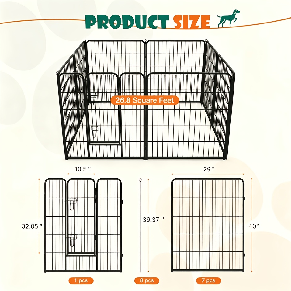 TEMU Dog Playpen Indoor, Metal 40 Inch 8 Panels Foldable Pet Fence With Door, Outdoor Small Medium Large Dog Puppy Portable Exercise Play Pen For Rv