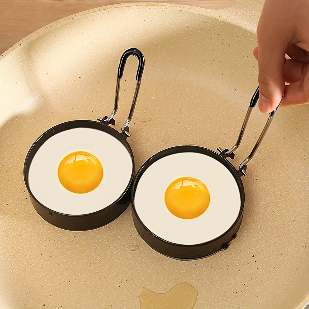 2 4pcs heavy duty stainless steel egg ring perfect round eggs easy clean non   surface ideal for breakfast sandwiches fried eggs omelets commercial home kitchen outdoor use durable egg mold breakfast cooking tool