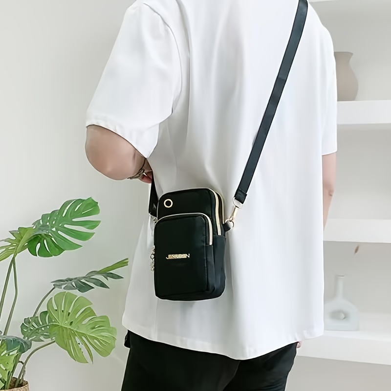 [Random Zipper Pull] Women'S Mini Crossbody Phone Bag - Lightweight Nylon, Adjustable Strap, Black, Vertical & Portable with Wrist Strap, Casual Summer Style, Casual Phone Bag | Minimalist Design | Lightweight Nylon, Small Crossbody Bag
