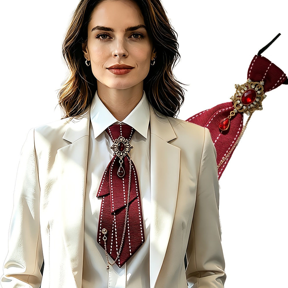 TEMU Men's Women's Fashion Personalized Necktie, Bow Tie, With Gemstone, Accessory, Casual, Outdoor, School Uniform, Jk Workwear, Cosplay, Christmas,