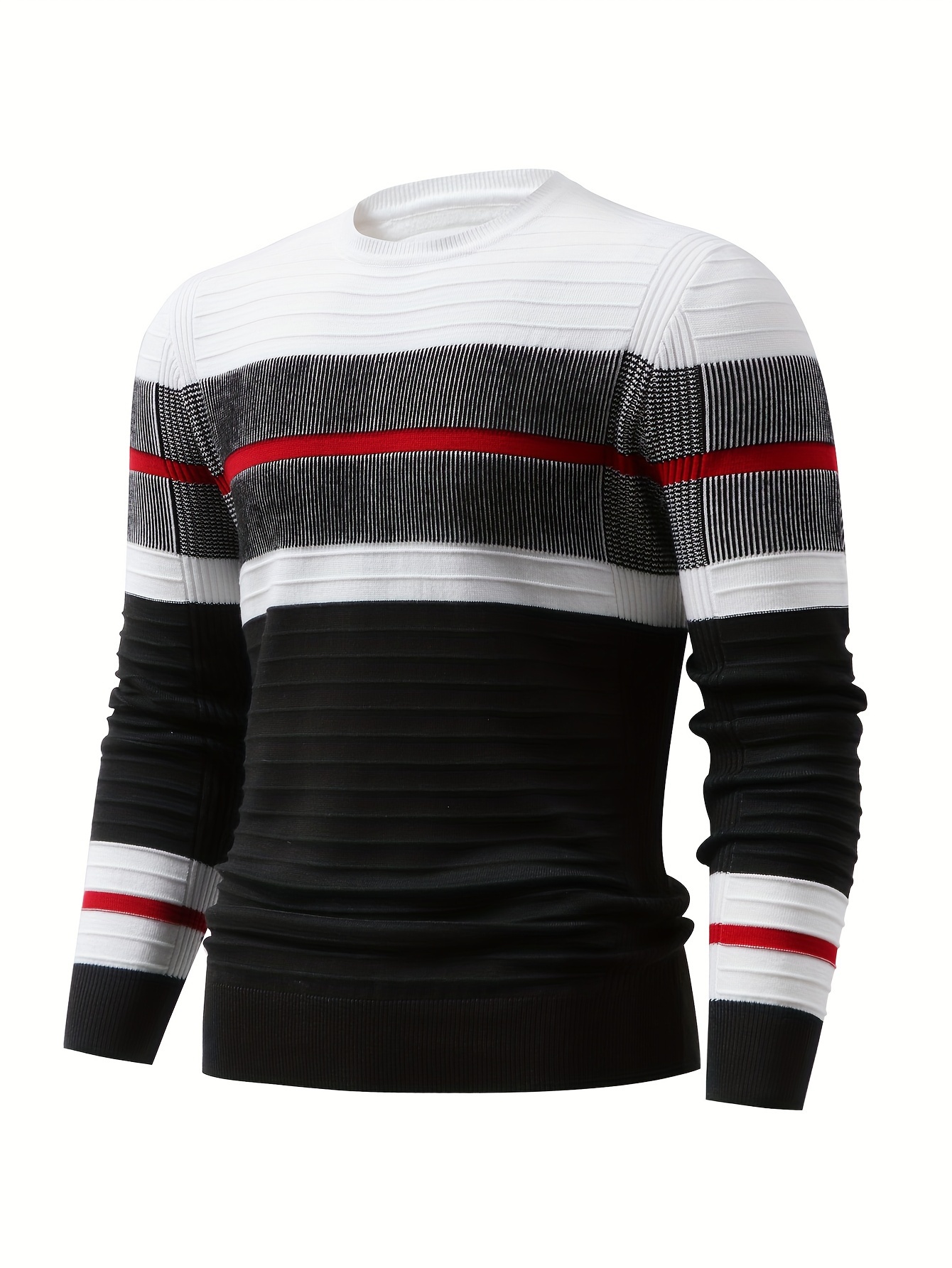 [Genghis Khan OBM] Men'S Fashion New Contrast Striped Knit Long Sleeve Turtleneck Sweater