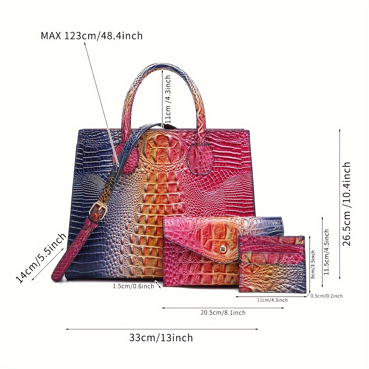 Colorful Crocodile Pattern Bag Set Gradient Color Handbag - Temu