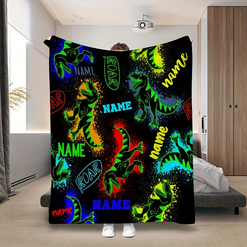 

Customizable Fleece Blanket With Dinosaur Design - Perfect For All Seasons And Multi-purpose Use