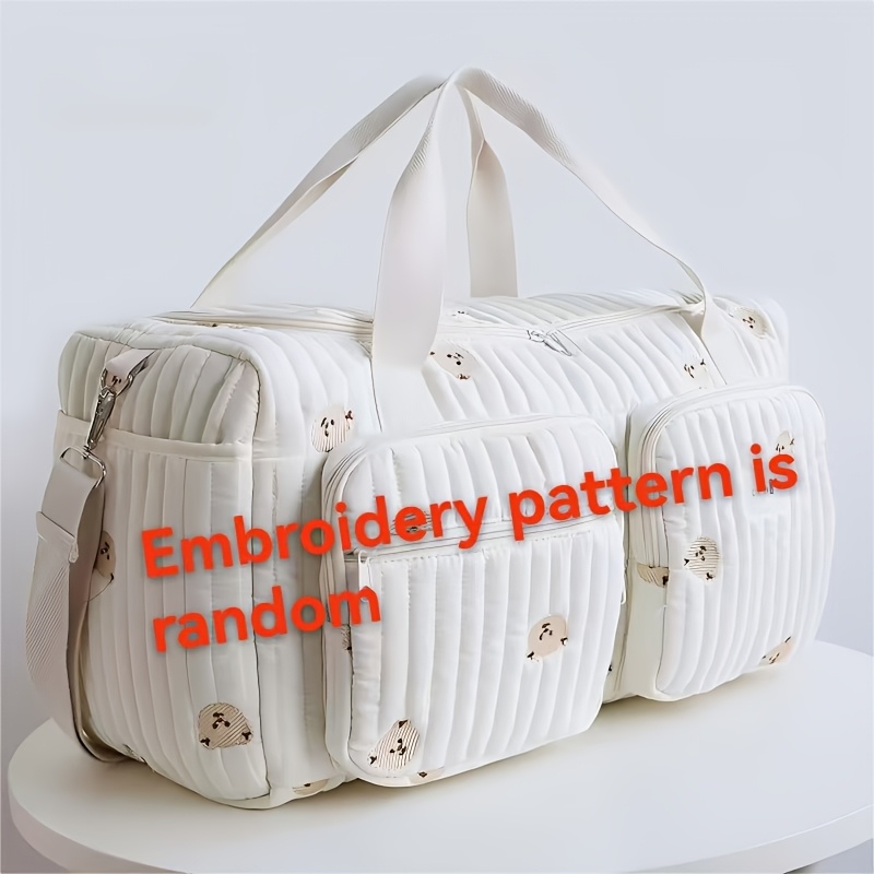 TEMU An Embroidered Tote Bag With Woven Straps, Large Capacity And Multi-functional Design. Features A Detachable Long Shoulder Strap, Suitable For