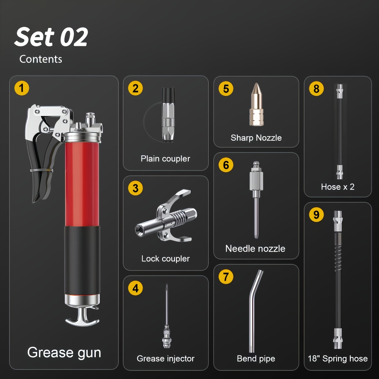 TEMU Heavy Duty Grease Gun Kit, 8000 Psi, 14 Oz Stainless Steel Cartridge, 18