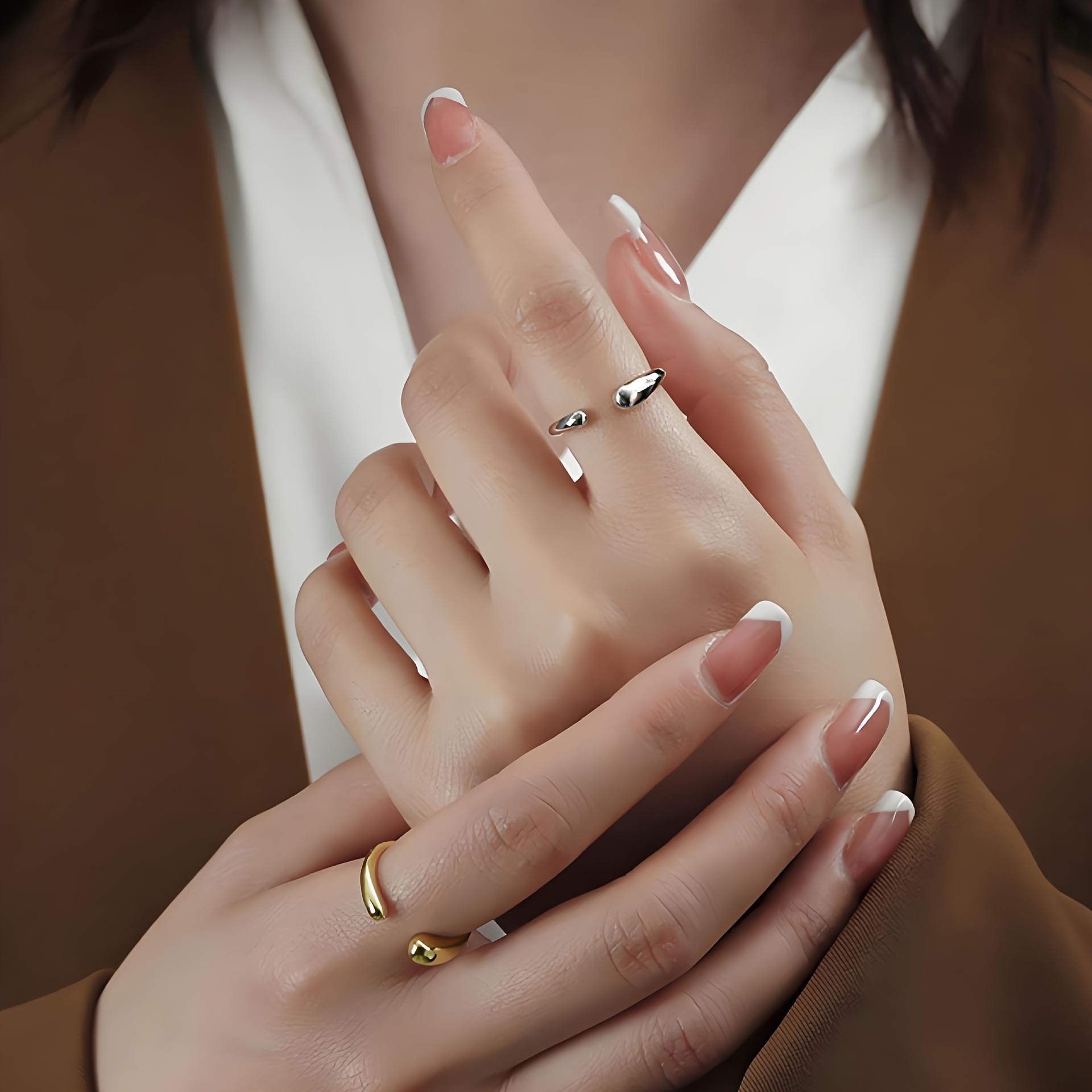 Women's Water Drop Stainless Steel Open Ring