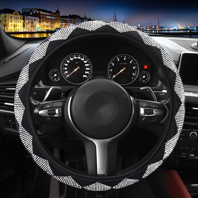 TEMU Rhinestone Elastic No-inner Circle Wave Grid Hot Drill Steering Wheel Cover