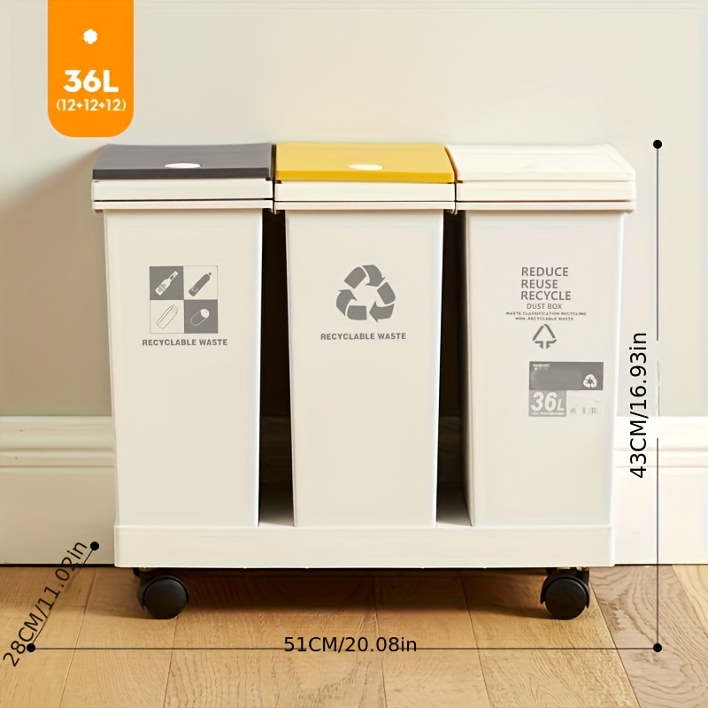 

1pc, Large Capacity Dual Compartment Recycling Bin With Lids, Wheeled Kitchen Trash Can, Dry And Wet Separation Waste Sorter, For Home And Office Use