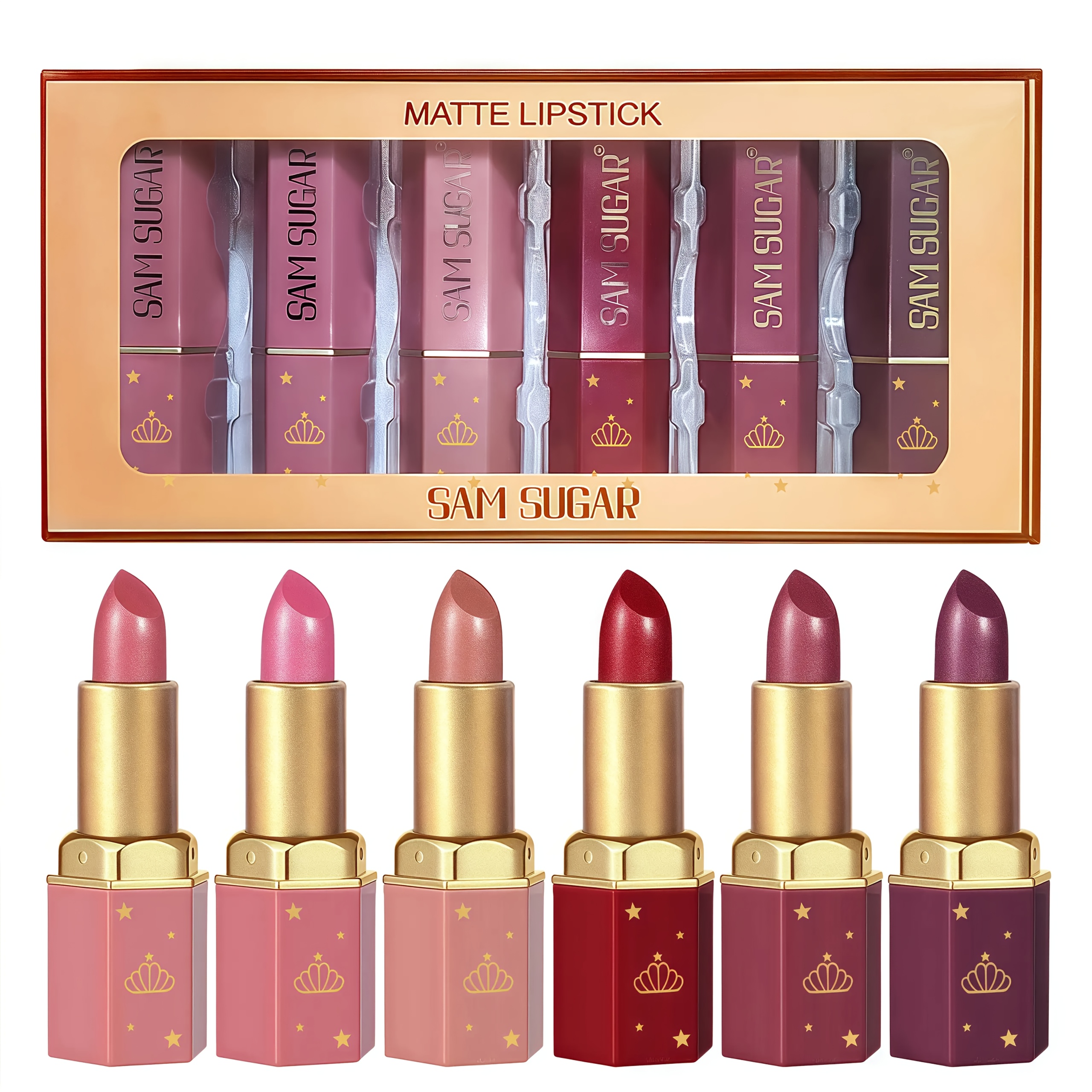 6pcs Mermaid Lipstick Set - Shimmer & Pearlescent , Red Tones For All Light Beige Types - Perfect Christmas Gift