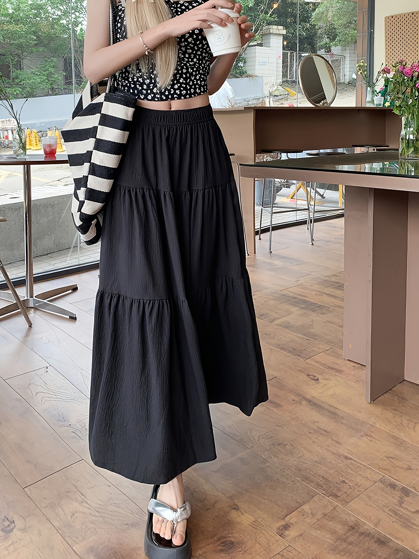 jupe mi longue blanche polyvalente à taille haute Temu Algeria