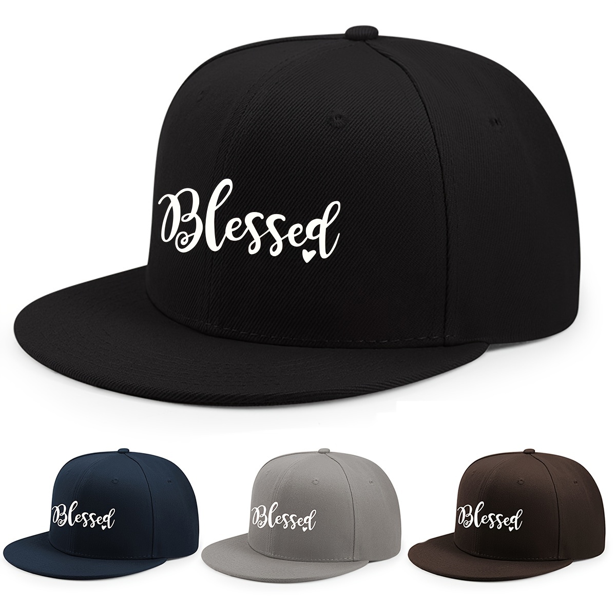 

Unisex "blessed" Print Baseball Cap, Sun Protection Snapback Hat, Casual Street Wear, Outdoor Headwear For Adjustable Fit