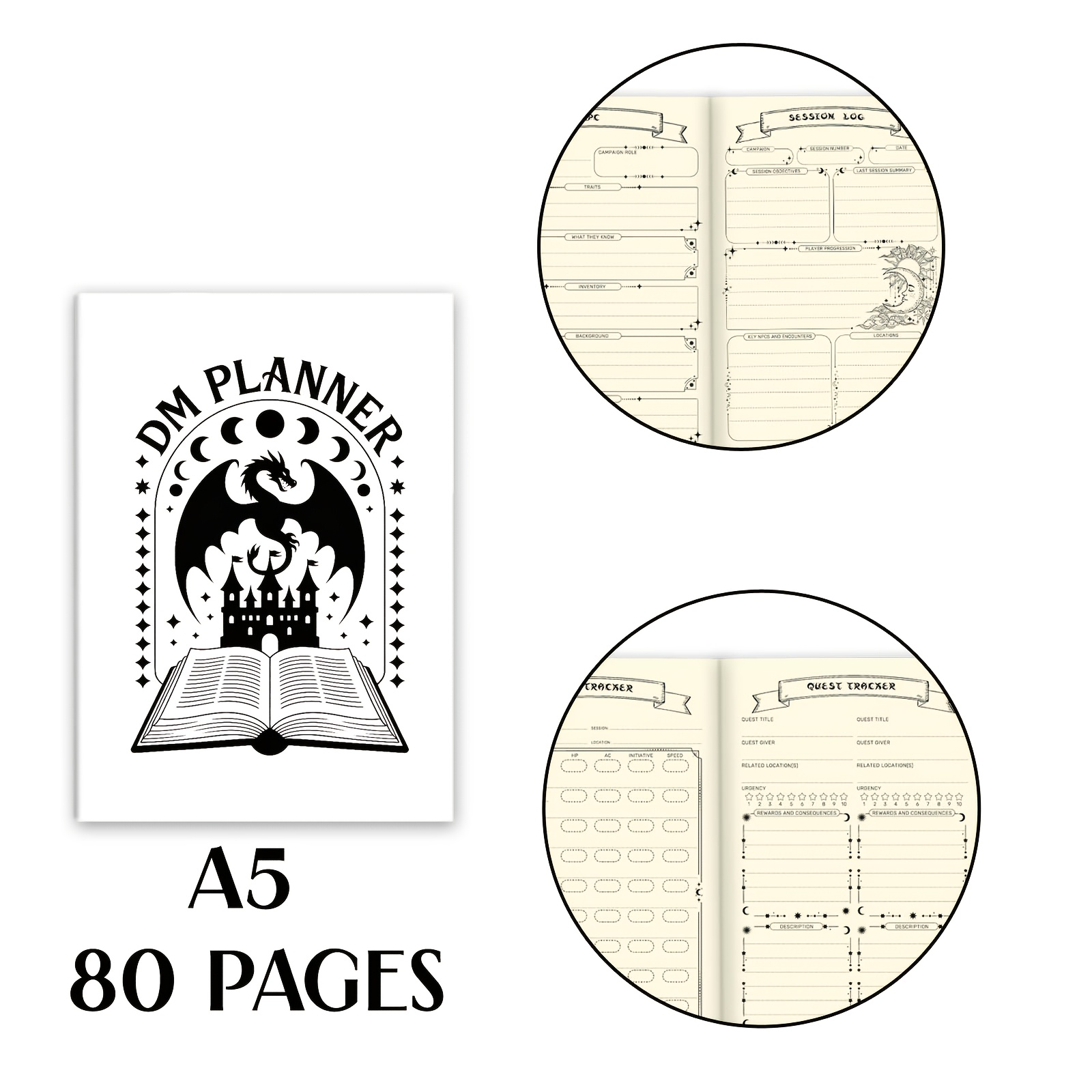 E-shop DM-Planer mit 80 Seiten, Abenteuerübersicht, Begegnungsplaner, Quest-Tracker, Gruppen-Tracker mehr, 8 Sets – 10 Seiten mit einzigartigem Design,