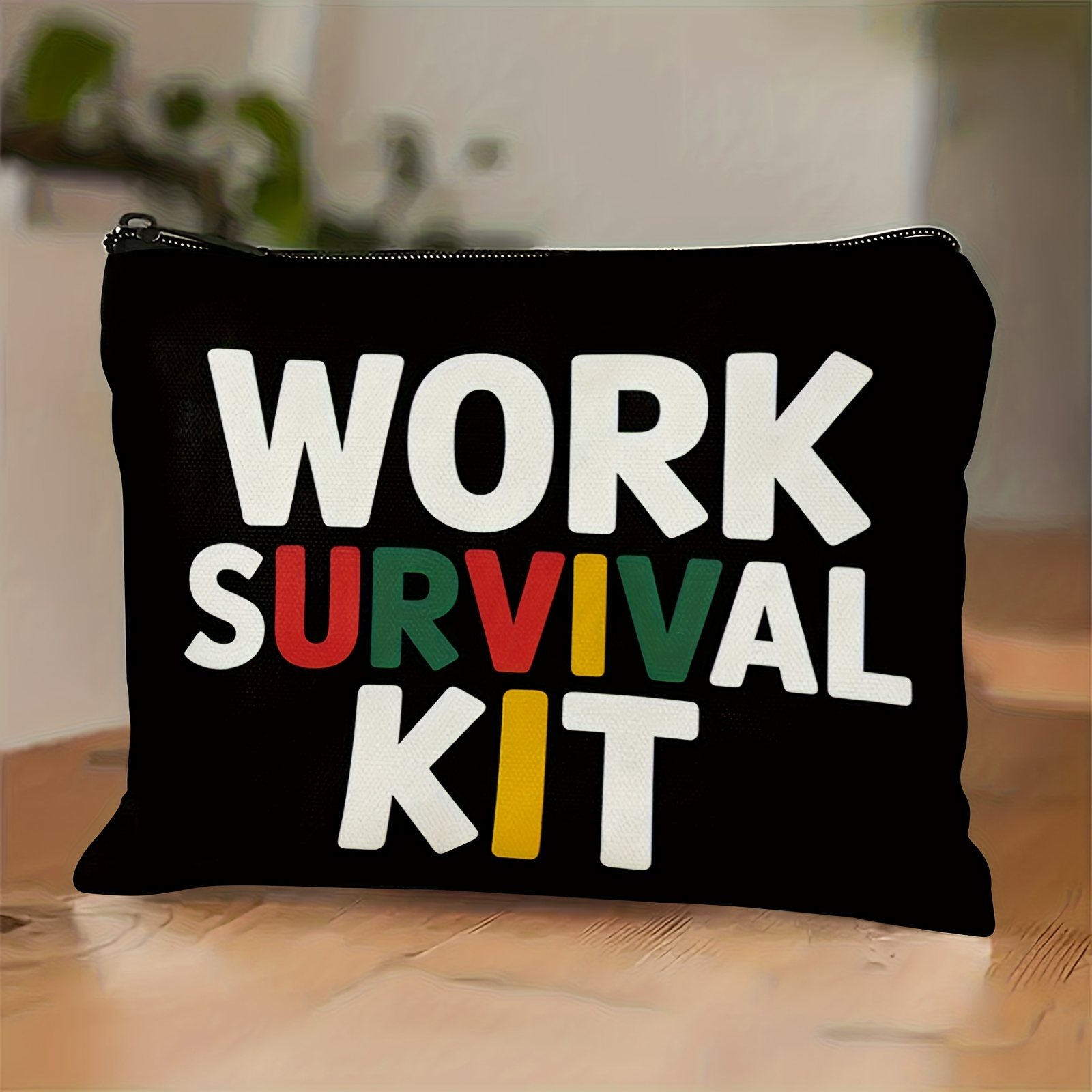 TEMU Work Survival Makeup Kit - Lightweight And Portable Toiletries Storage Bag, Prominently Printed With The Words "work Survival Kit", Suitable For