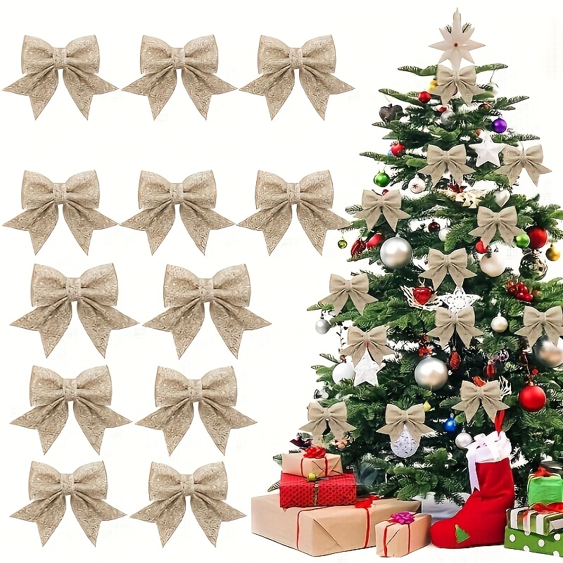 TEMU 12pcs Christmas Tree Bows, Christmas Bows, Gift Bows, Christmas Tree Decorations Suitable For Christmas Trees, Wreaths, And Holiday Gift