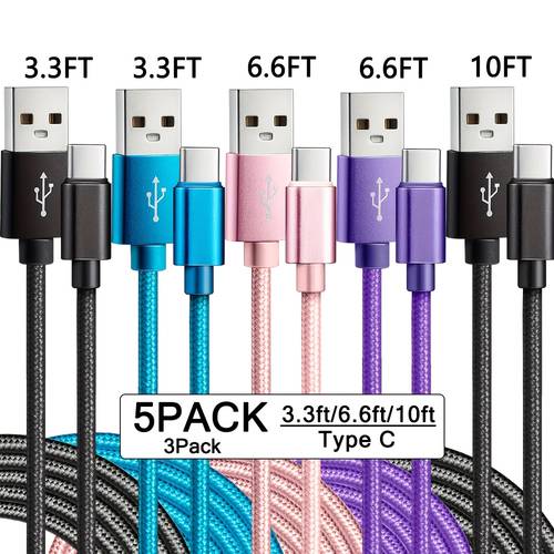 3pcs 5pcs fast charging cable usb a to usb c fast charging cable nylon braided usb c high speed data sync cord 3pcs 3 3ft 6 6ft 10ft usb to type c fast charger cable for samsung google pixel lg sony oppo moto and more