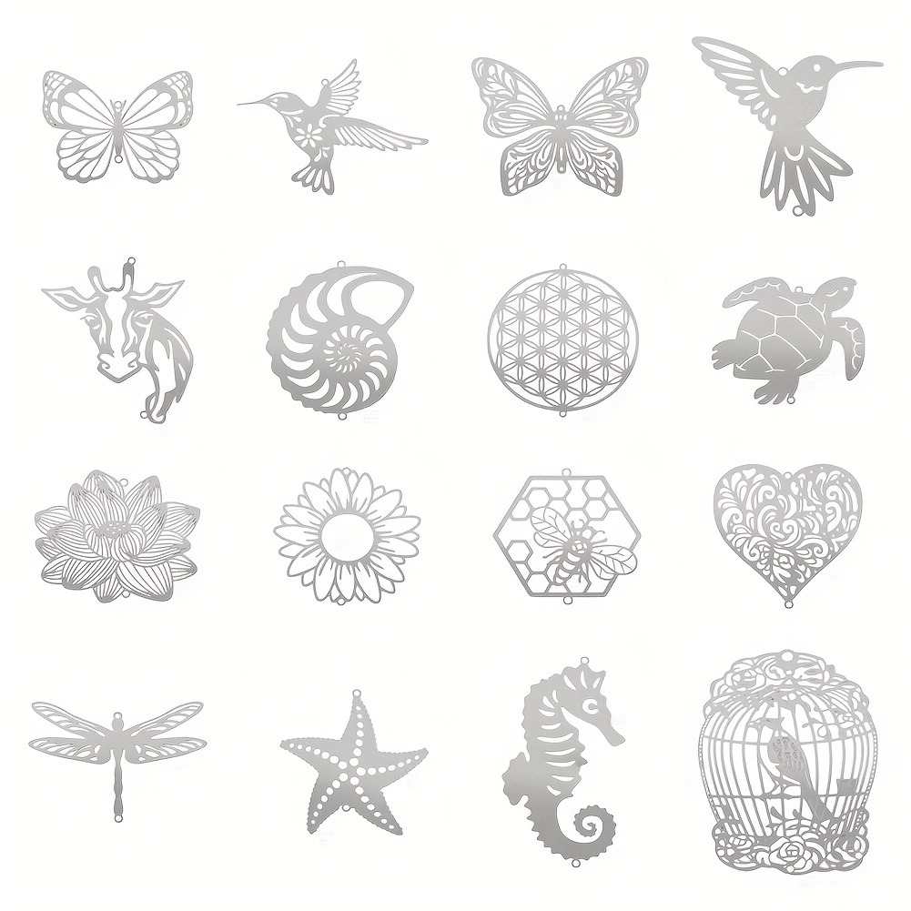 TEMU Set Of 16 Stainless Steel Metal Charms With Designs, Featuring A Of Shapes In Stainless , Measuring Between 40 To 80mm In Length, 41 To 65mm In
