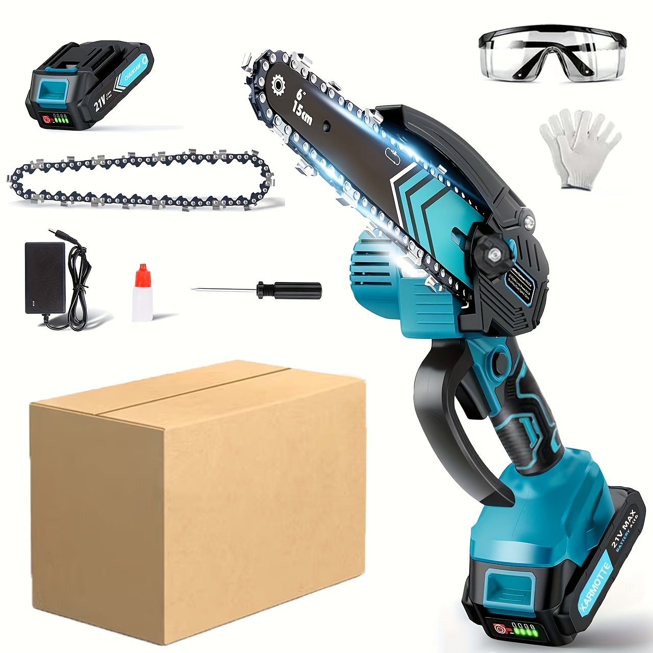mini chainsaw 6 inch 8 inch brushless with 2 pack 2000mah batteries and 2 pack chains auto   system toolless adjustment lightweight portable design for tree trimming wood cutting   household use
