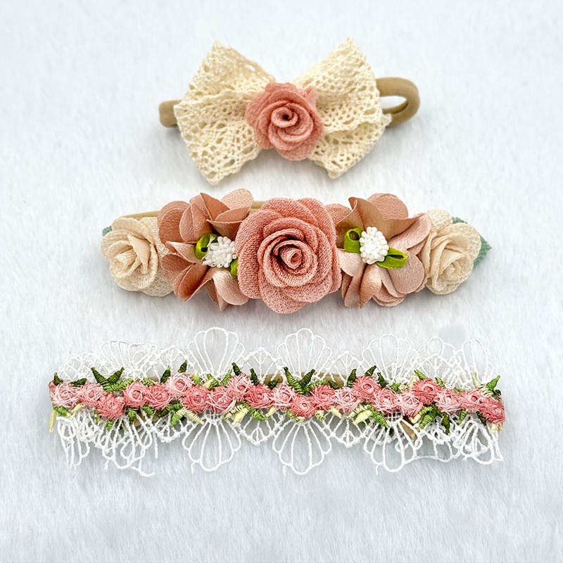 

3pcs Set Cute Floral Hairbands For Girls, , Flower Headbands, Polyester Woven, With Hair Accessories For Children, For Valentine's, Thanksgiving, Christmas, Suitable For 3-14