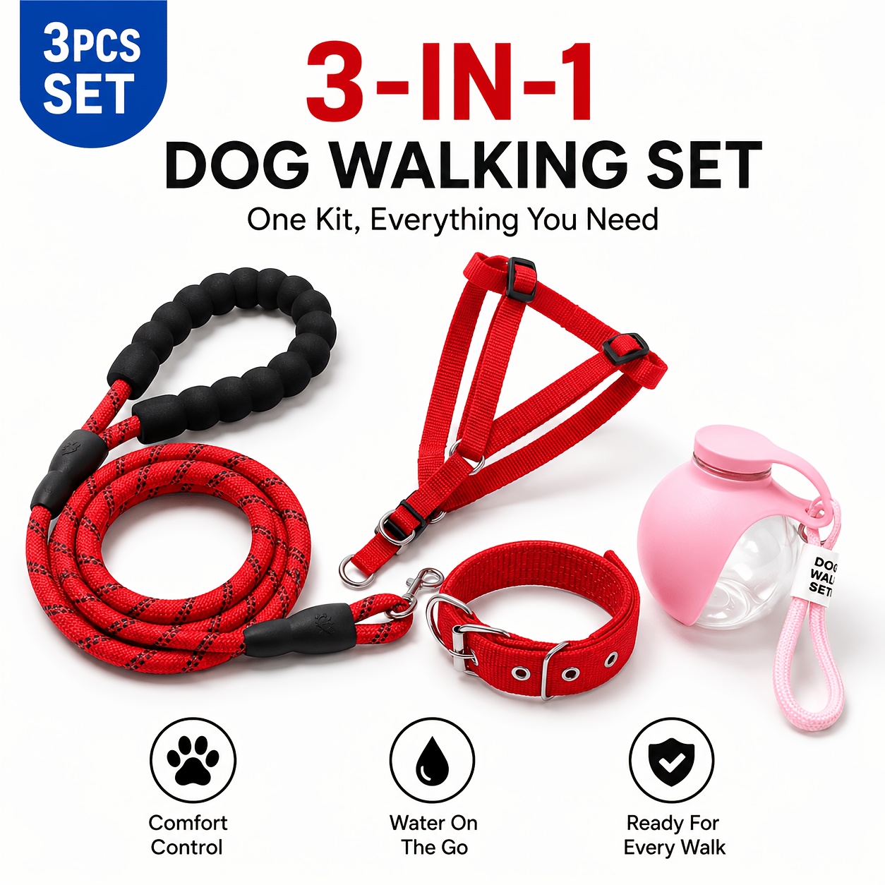 High-Quality 4pcs Dog Walking Gear Set, Adjustable Harness and Leash