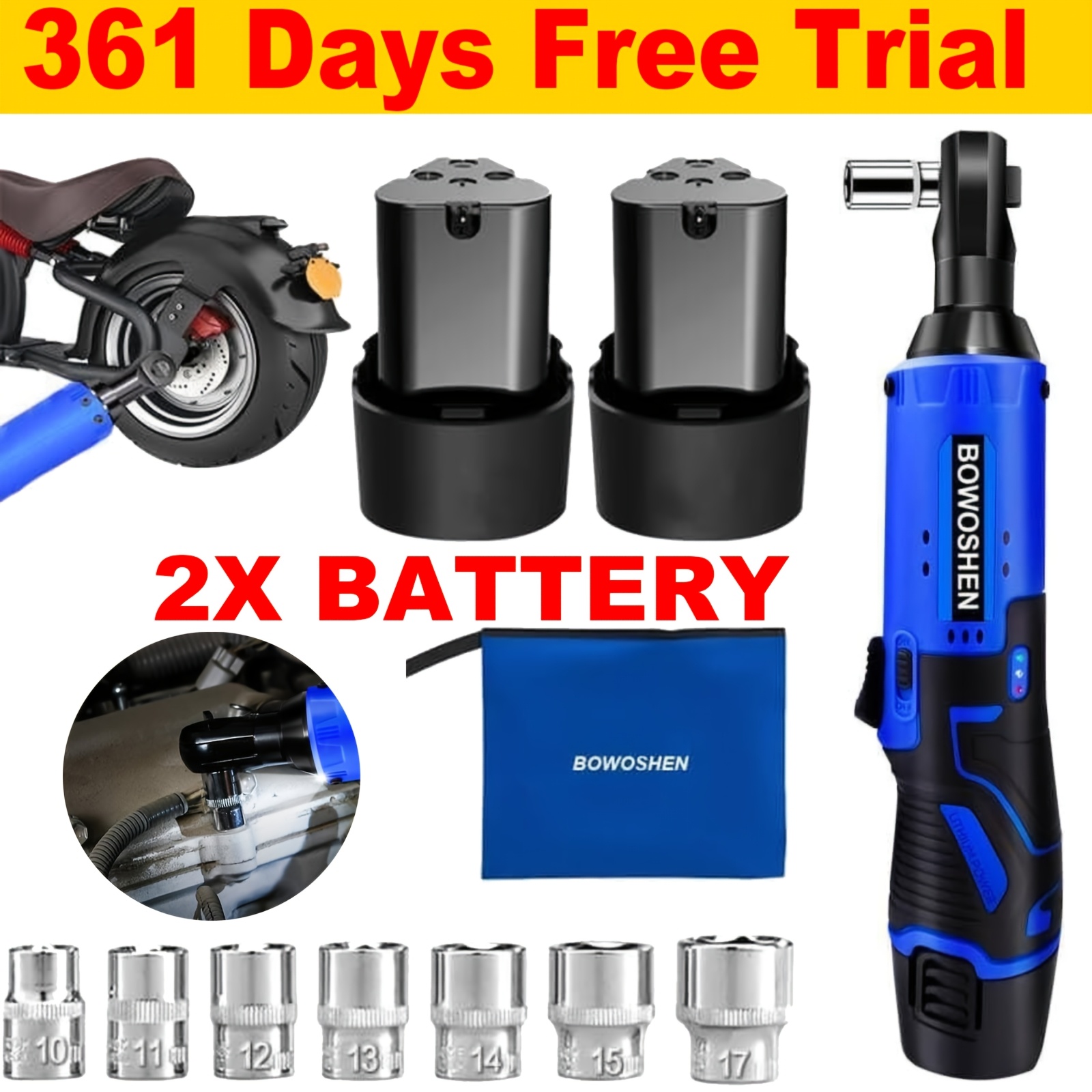 Image of 3/8" Electric Ratchet Wrench Set, Cordless Ratchet Wrench With High Torque With 2x Batteries, 7 Sockets, Electric Ratchet For Furniture And Cars Powerful Electric Ratchet Wrench With Led Light