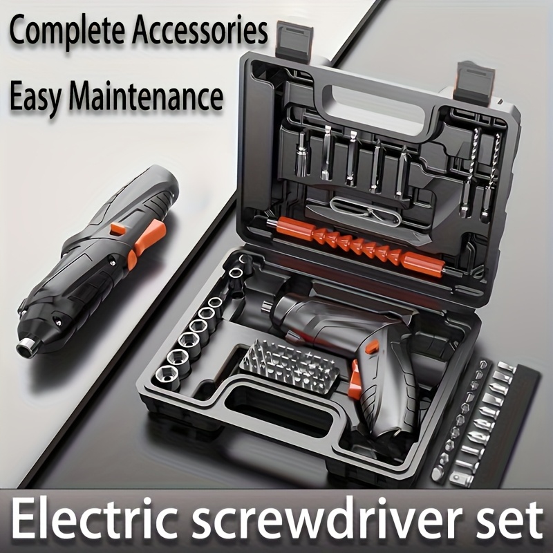 TEMU 48pcs Wireless Electric Screwdriver Set - Rechargeable, Led Light, 90° Rotatable Foldable, Durable Material, Easy To Operate, Powerful Functionality, Suitable For Home, Car Repair, Labor Day Gift