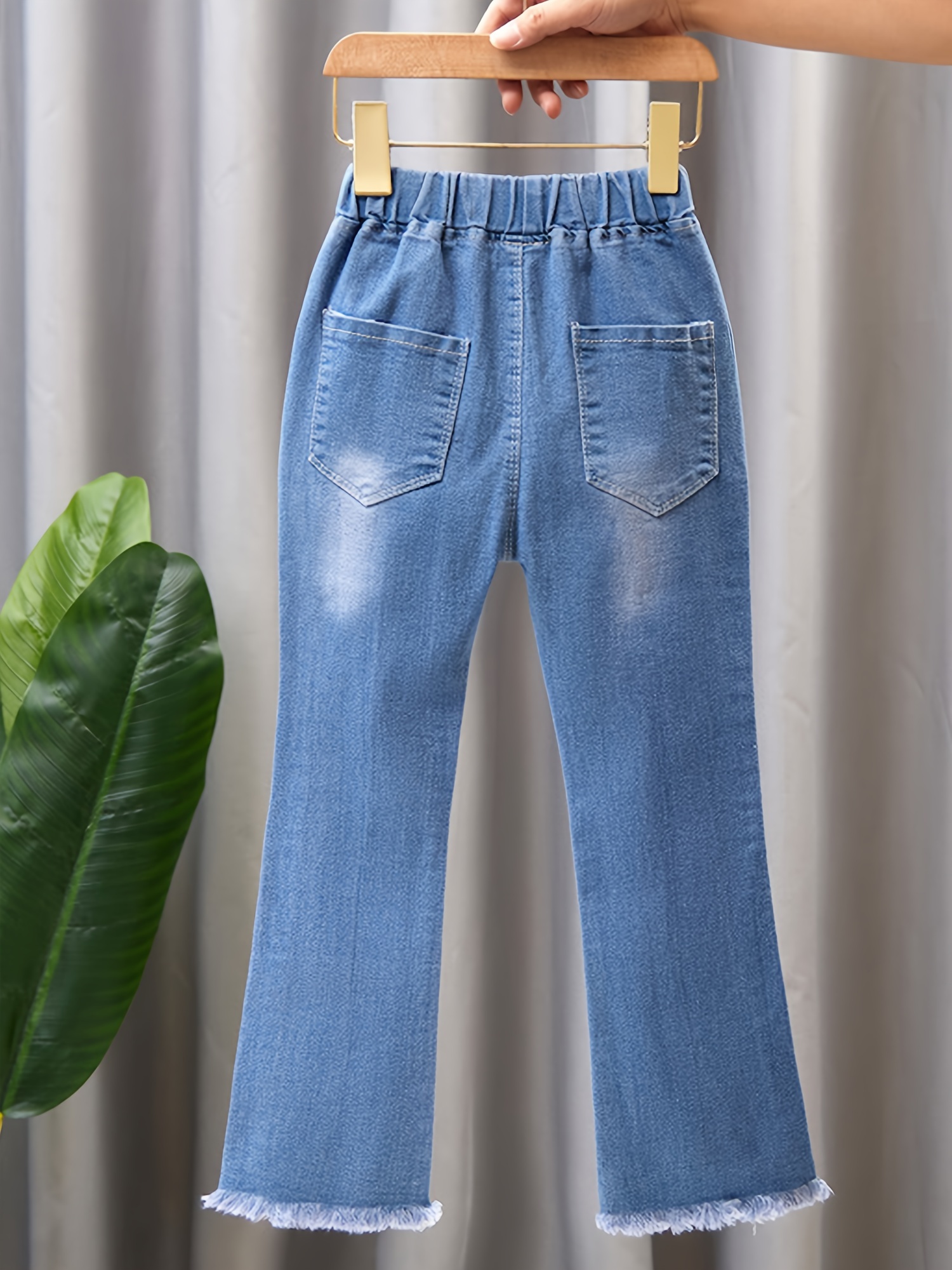 Ladies Jeans Casual Tassel Design Blue Jeans Feather Trim Jeans