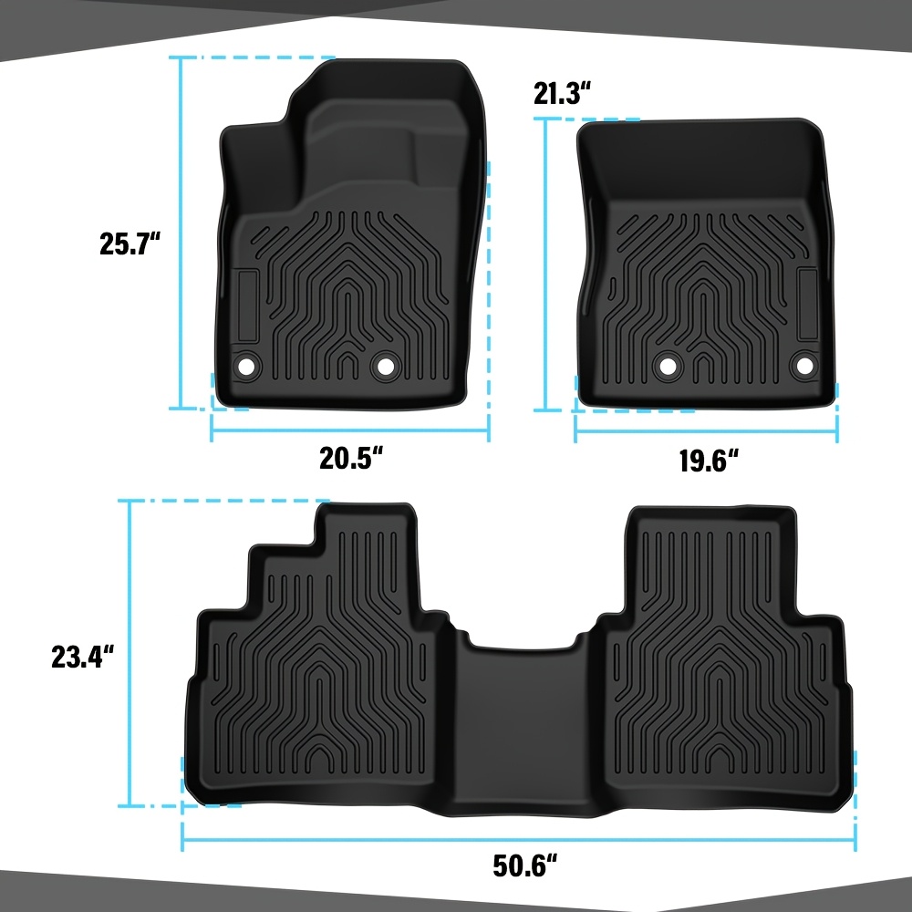 TEMU 3pcs Tpe Floor Mats For 2021-2023 For ( Models) - Durable, Full Coverage Protection With Grip Design, Black
