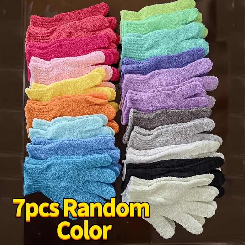 TEMU 7pcs Random Color Exfoliating Bath Gloves, Double-sided Microfiber Body Scrubber Gloves, Suitable For Spa, Shower, Body Scrubbing, And Dead Skin