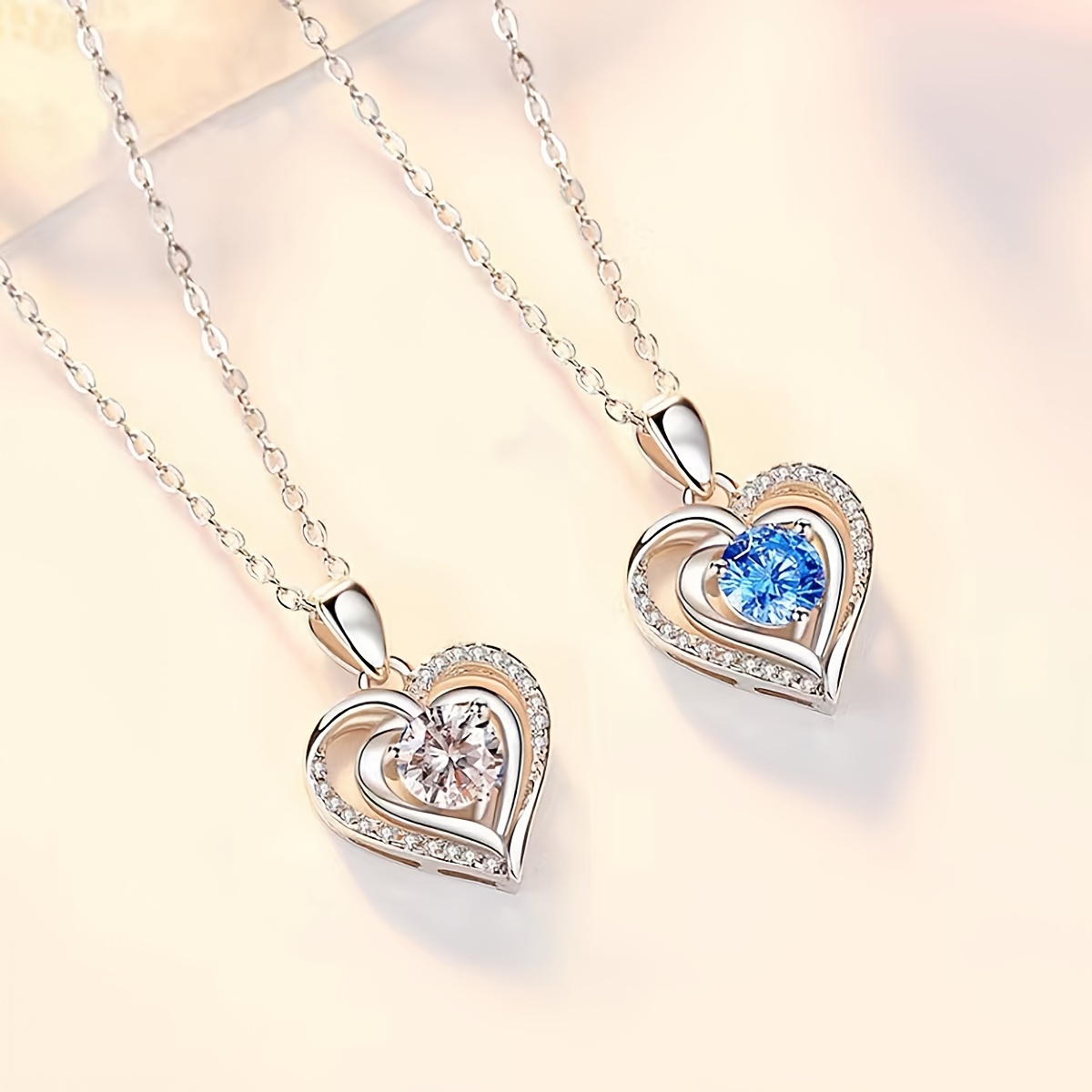 Boho Copper Heart Pendant Necklace with Zirconia Inlay