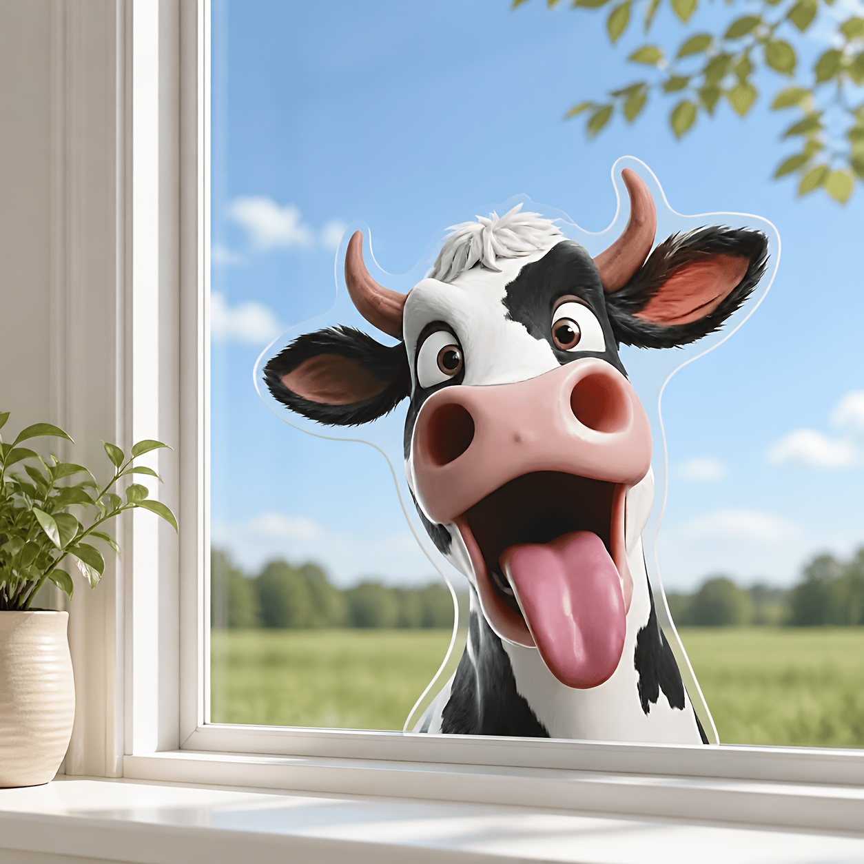 TEMU 1 pieza de pegatina de vaca para ventana, calcomanía estática para vidrio, adecuada para decoración de sala, dormitorio, estudio y cocina,